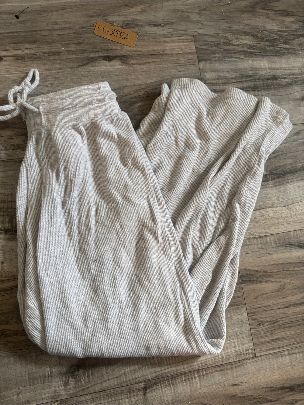 Harlow Cream Ribbed Drawstring Lounge Pants - Oatmeal